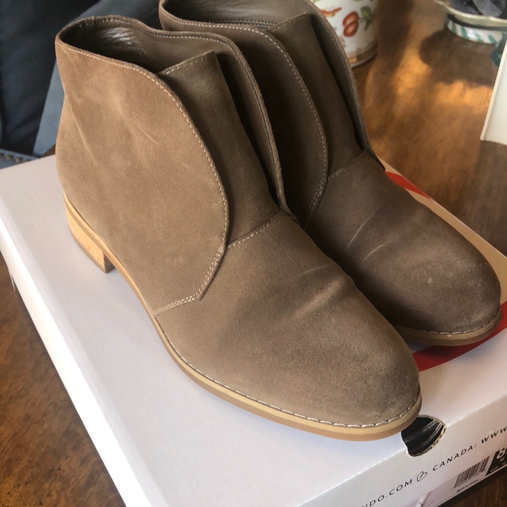 Blondo Verona dark taupe suede waterproof booties.